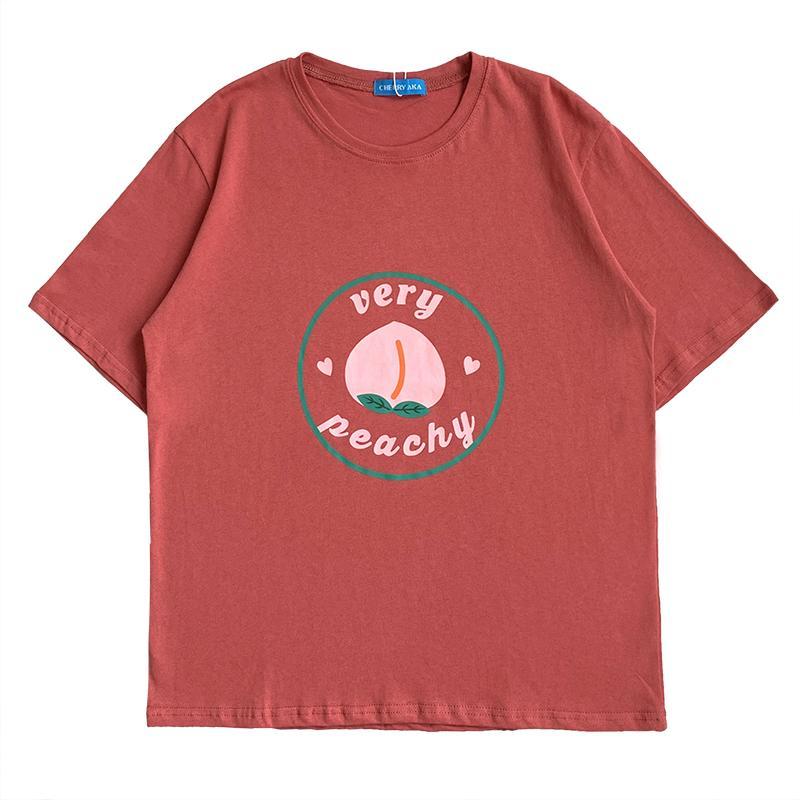 itGirl Shop SWEET VERY PEACHY PRINTED OVERSIZED T-SHIRT