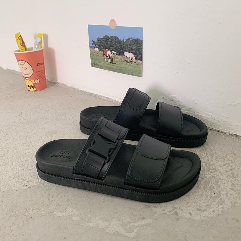 Techwear Flat Rubber Black Slipper Sandals