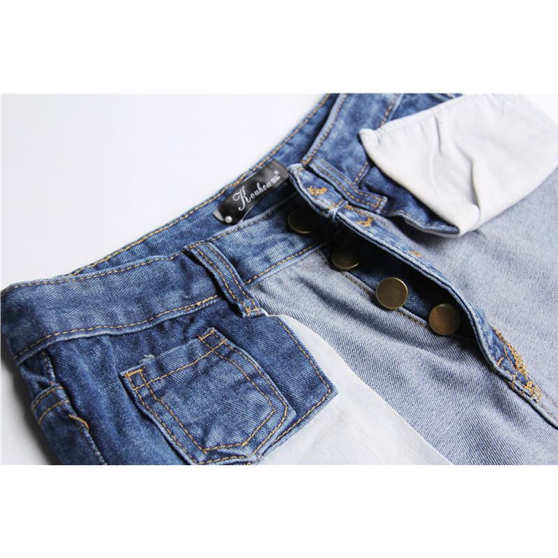 Teen Trend High Waist Contrast Denim Stitching Jeans