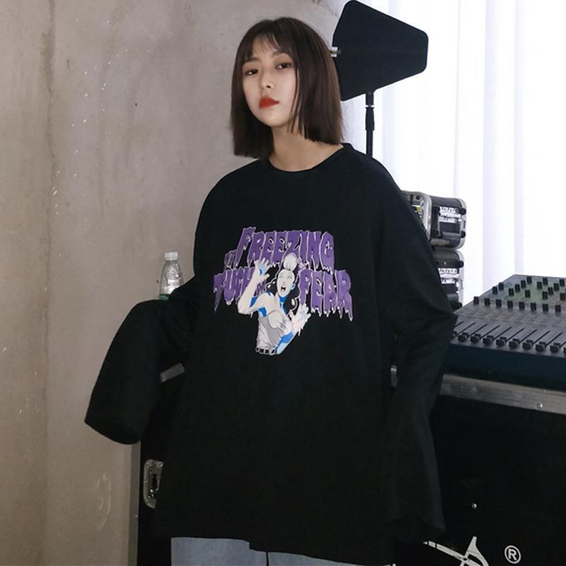 itGirl Shop THE FREEZING TOUCH OF FEAR LETTERS PRINTED BLACK WHITE SWEATSHIRT