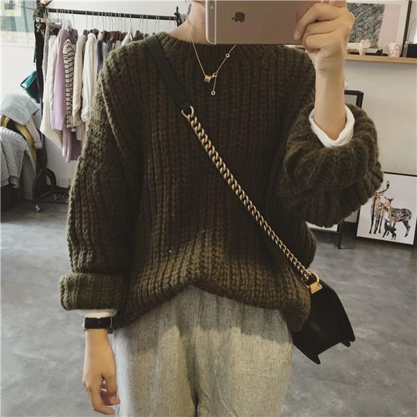 itGirl Shop - Aesthetic Clothing -Thick Knit Oversized Beige Green