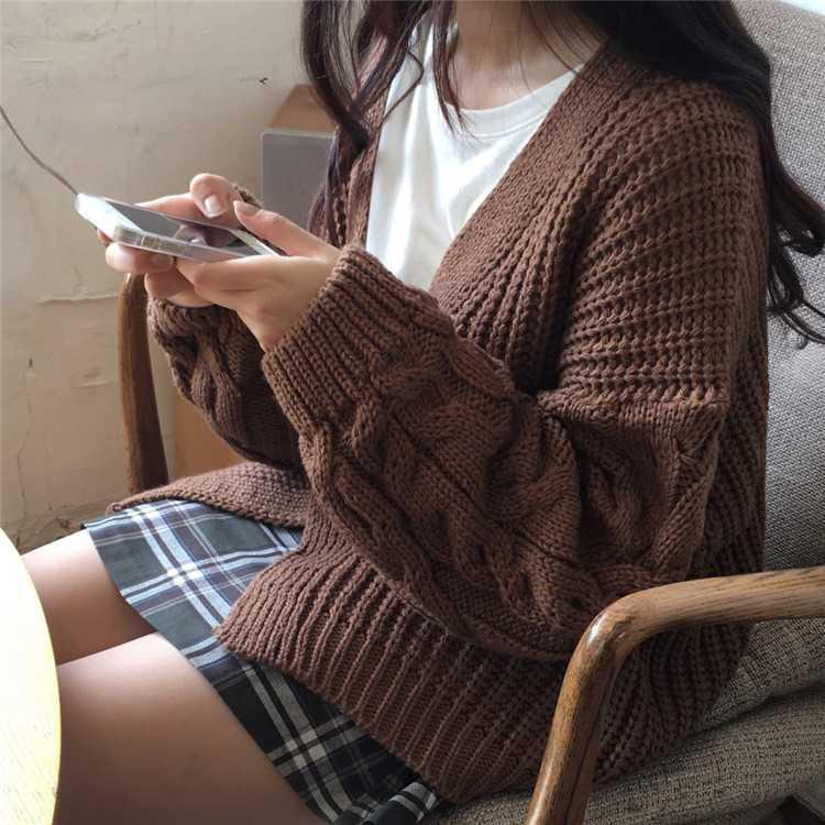 itGirl Shop THICK KNIT VOLUME  AESTHETIC BUTTONS CARDIGAN