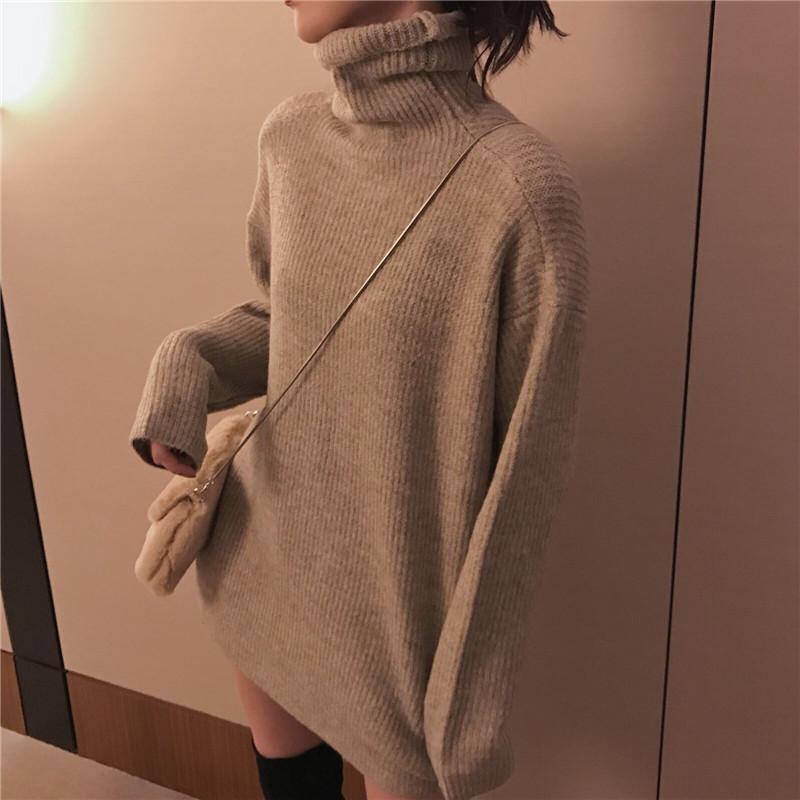 itGirl Shop THIN TURTLE NECK KNIT RIBBED LONG SWEATER