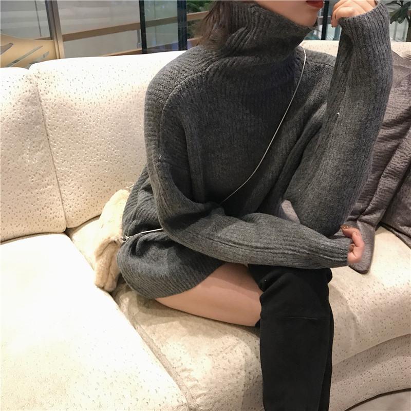 itGirl Shop THIN TURTLE NECK KNIT RIBBED LONG SWEATER