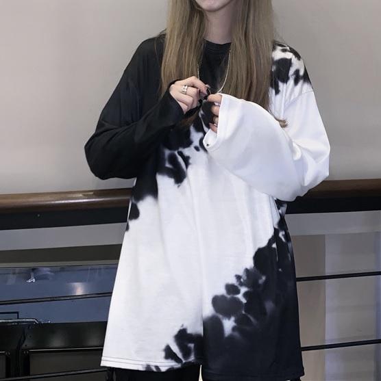 itGirl Shop TIE DYE 90s AESTHETIC BLACK AND WHITE LOOSE SHIRT