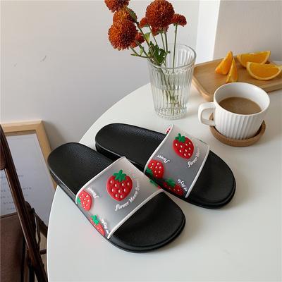 Transparent Fruits Print Rubber Black White Sandals