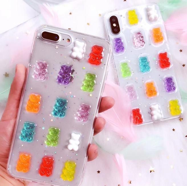 itGirl Shop TRANSPARENT GUMMY BEARS CANDY COLORS COVER CASE