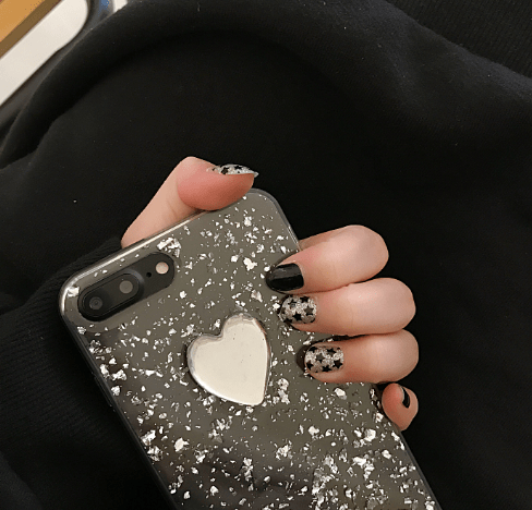 itGirl Shop TRANSPARENT METALLIC FLAKES SILVER HEART IPHONE 7 COVER
