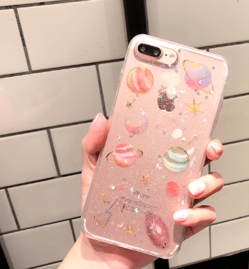 itGirl Shop TRANSPARENT SILICONE PLANETS GLITTER IPHONE CASE