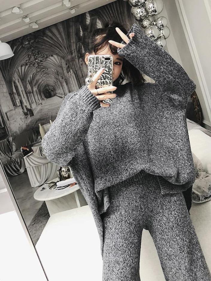 itGirl Shop TURTLE NECK HIGH COLLAR KNITTED SWEATER + PANTS SET