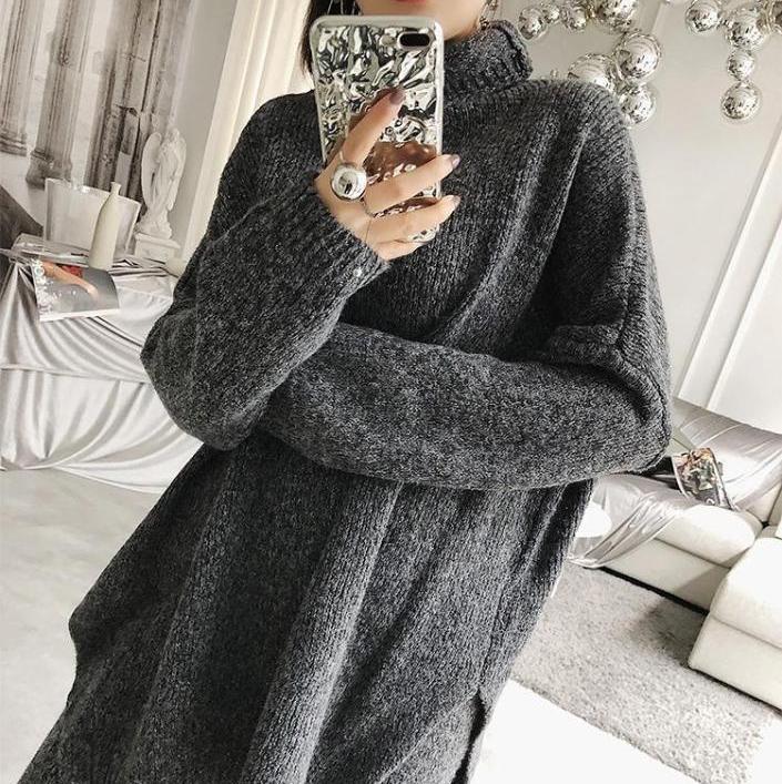 itGirl Shop TURTLE NECK HIGH COLLAR KNITTED SWEATER + PANTS SET