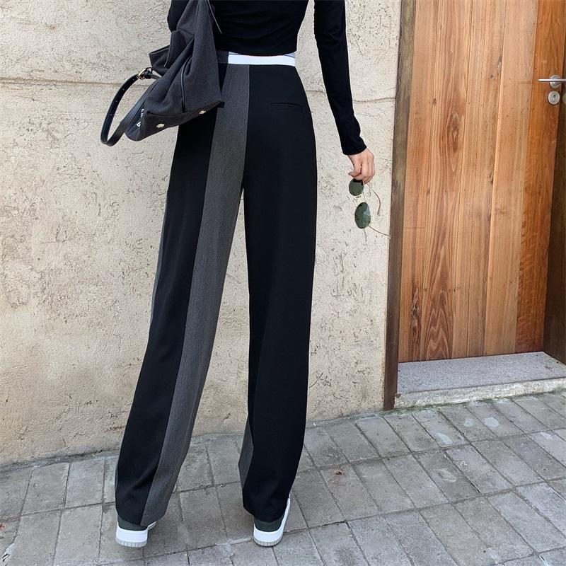 itGirl Shop TWO COLORED STITCHING GREY BLACK GRUNGE STRAIGHT PANTS