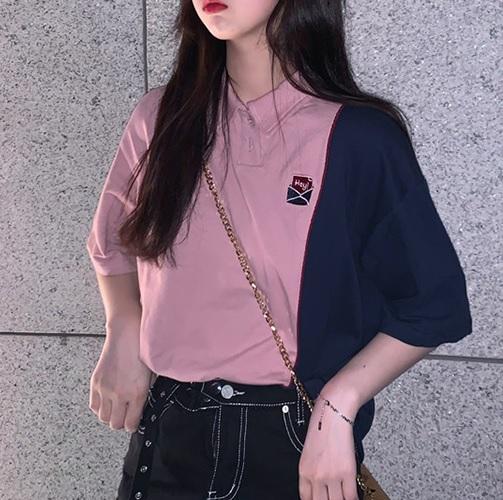 itGirl Shop TWO COLORS STITCHING TUMBLR AESTHETIC LOOSE SHIRT