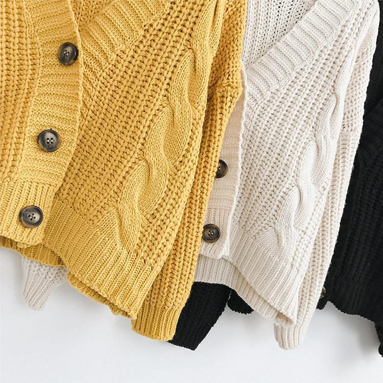 itGirl Shop V-NECK KNITTED BIG BUTTONS CROPPED CARDIGAN