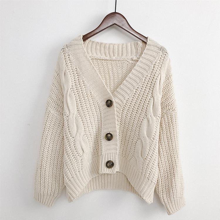 itGirl Shop V-NECK KNITTED BIG BUTTONS CROPPED CARDIGAN