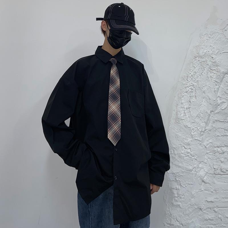 Vintage Aesthetic Casual With Plaid Tie Oversized Shirt