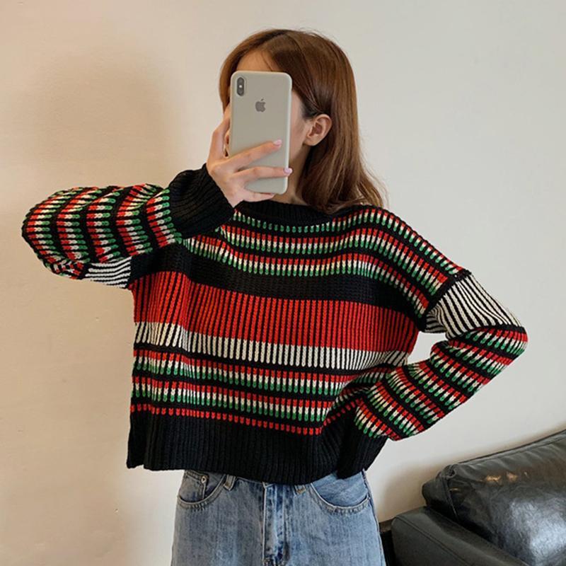 itGirl Shop VINTAGE AESTHETIC SMALL STRIPES WHITE BLACK SWEATER