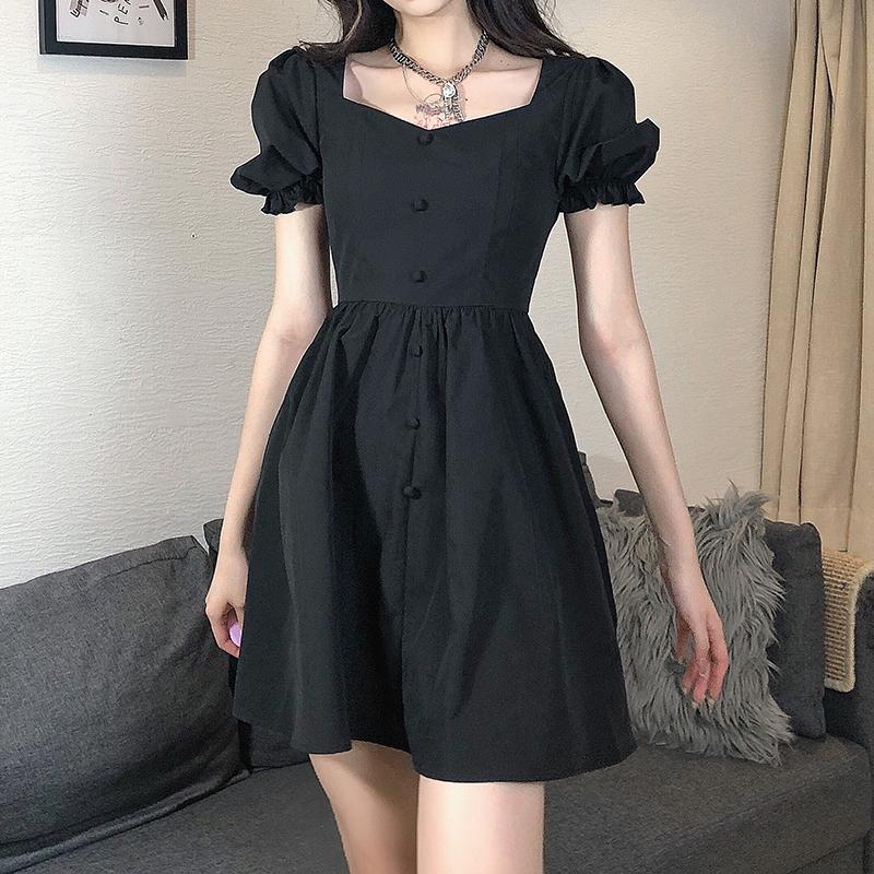 itGirl Shop Aesthetic Clothing Vintage Black Lantern Sleeve Button