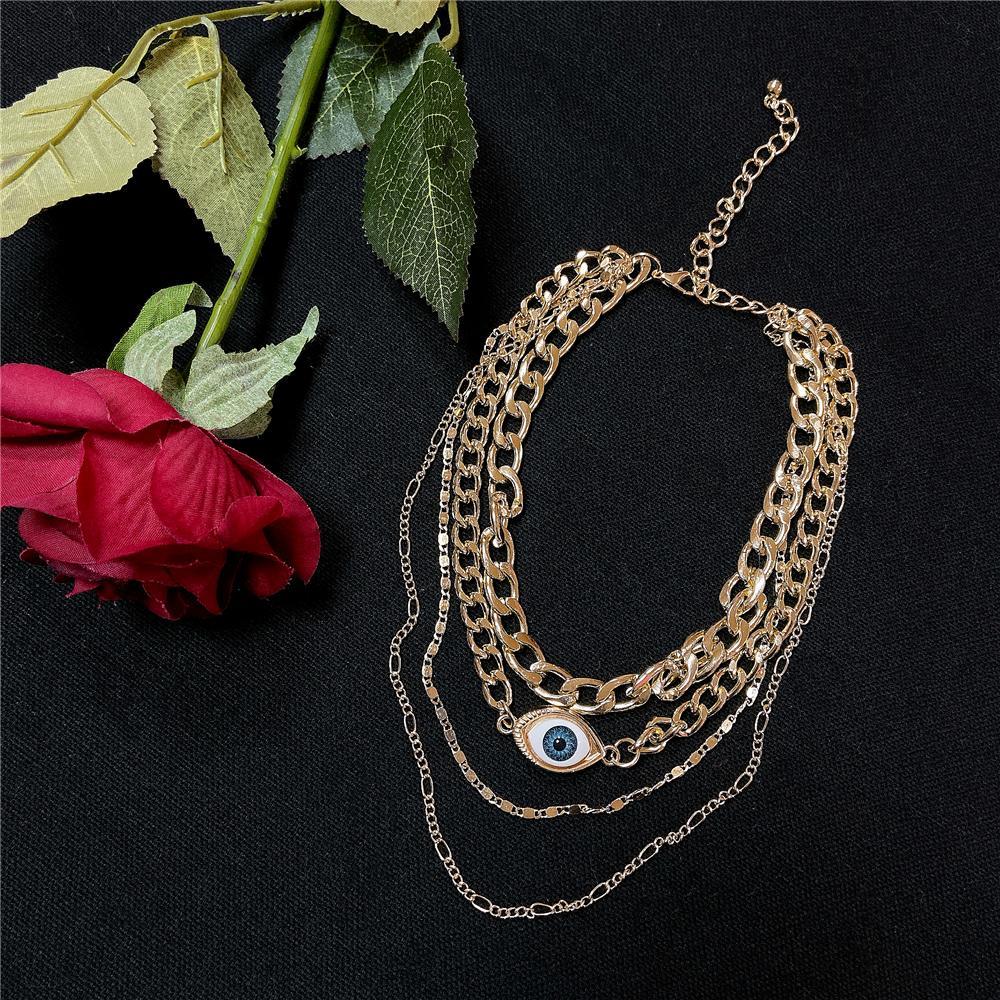Vintage Eye Golden Multilayered Chains Choker Necklace