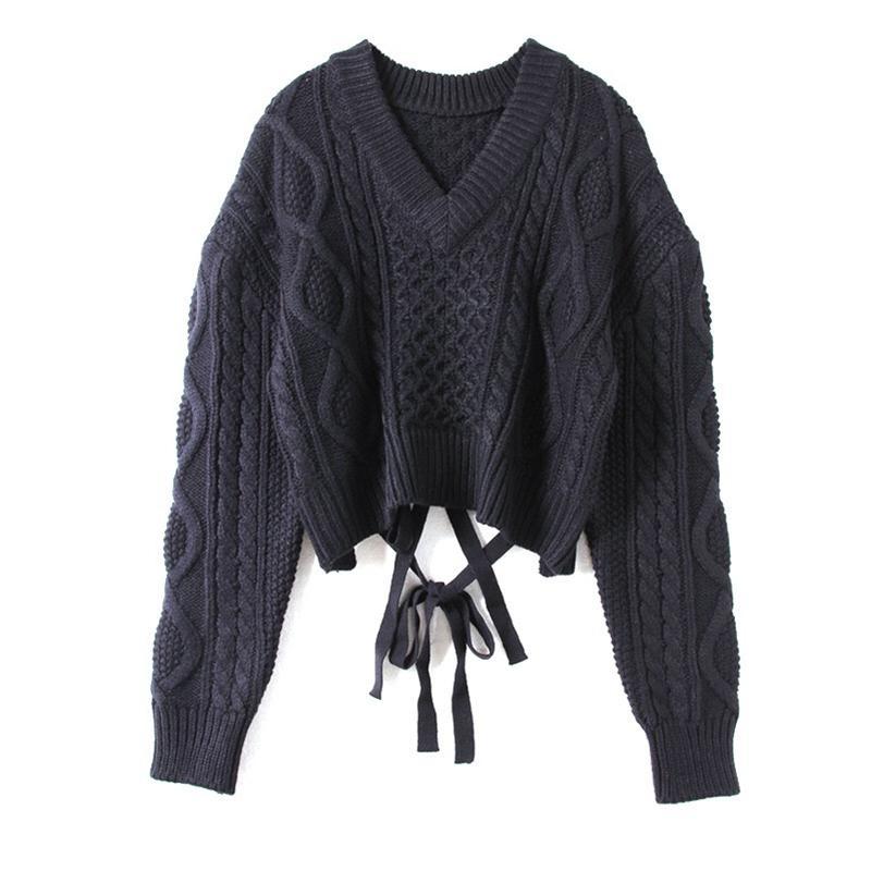 itGirl Shop VINTAGE LOOSE KNIT BRAIDS SWEATER + SMALL SKIRT