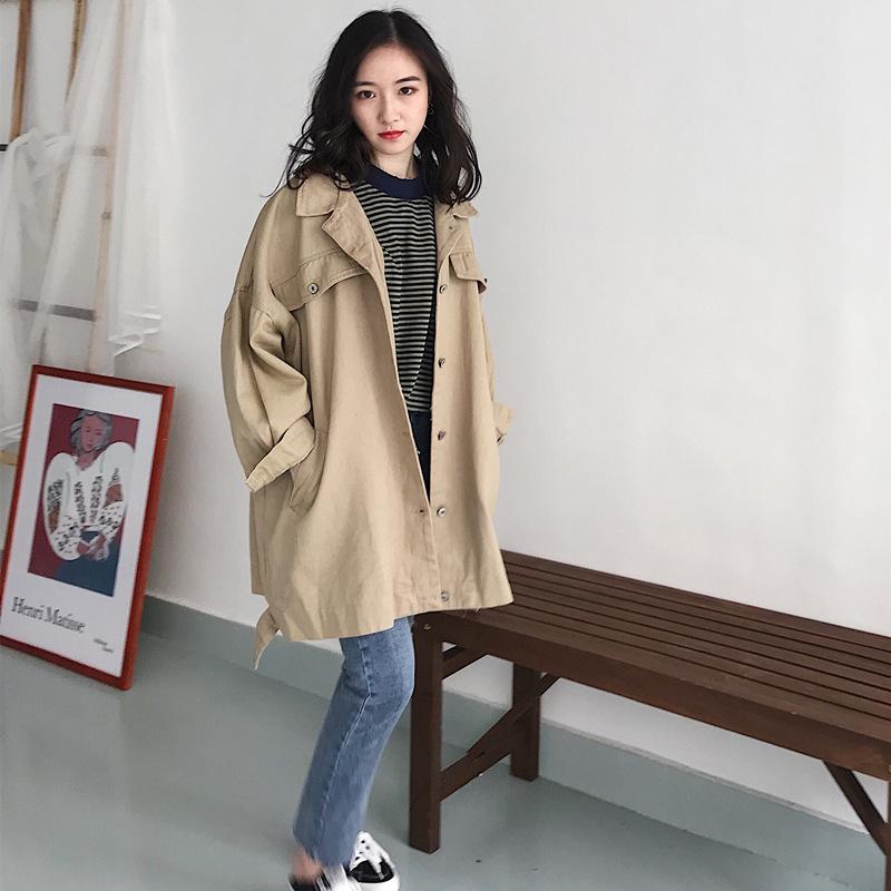 itGirl Shop VINTAGE LOOSE LONG SLEEVE CASUAL TRENCH COAT