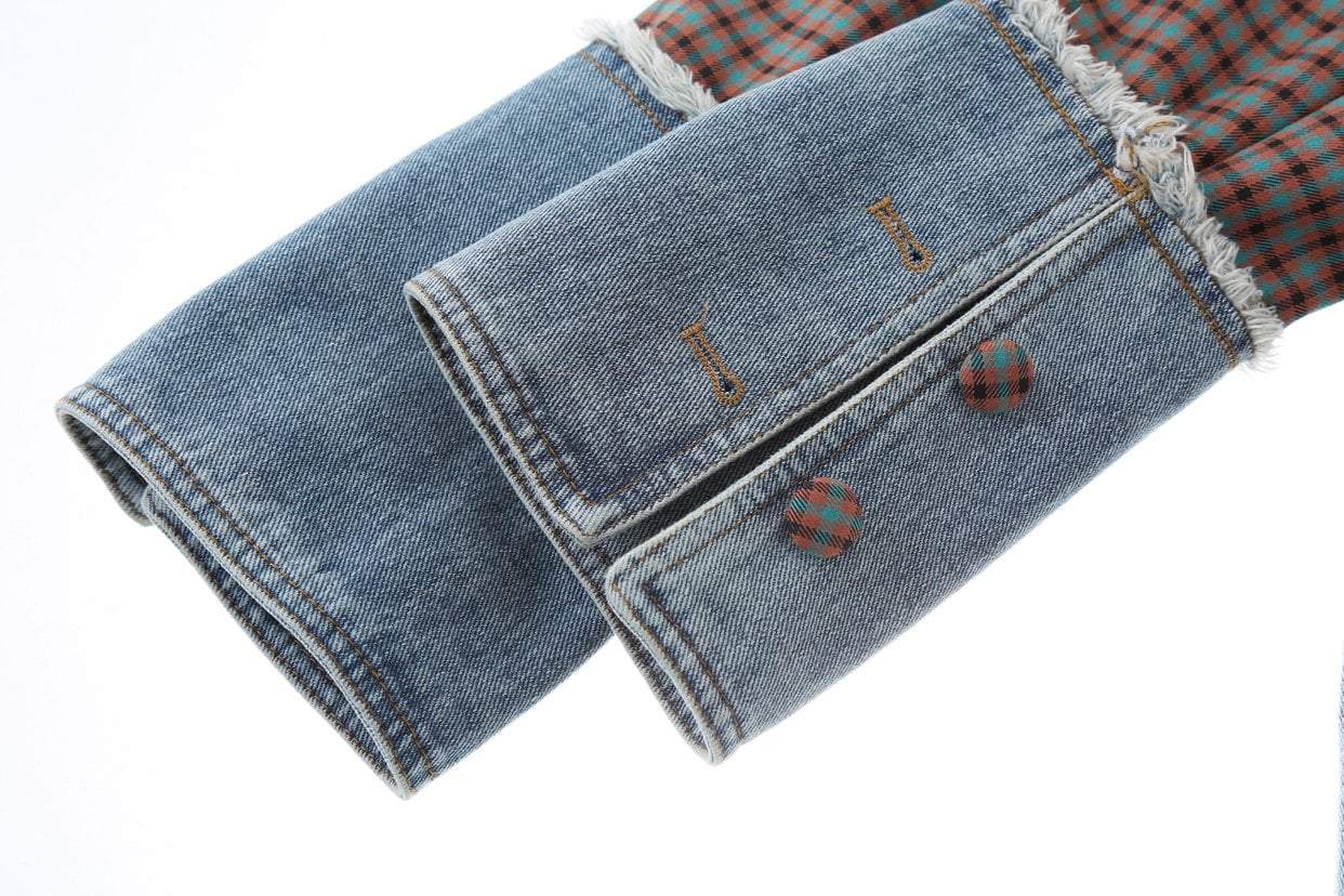 Tartan Plaid Stitching Denim Oversized Jacket