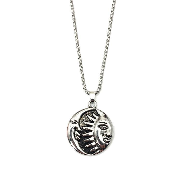 Vintage Sun And Moon Pendant Thin Chain Necklace