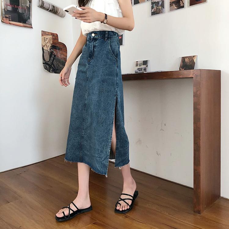 High rise denim skirt outfit clearance