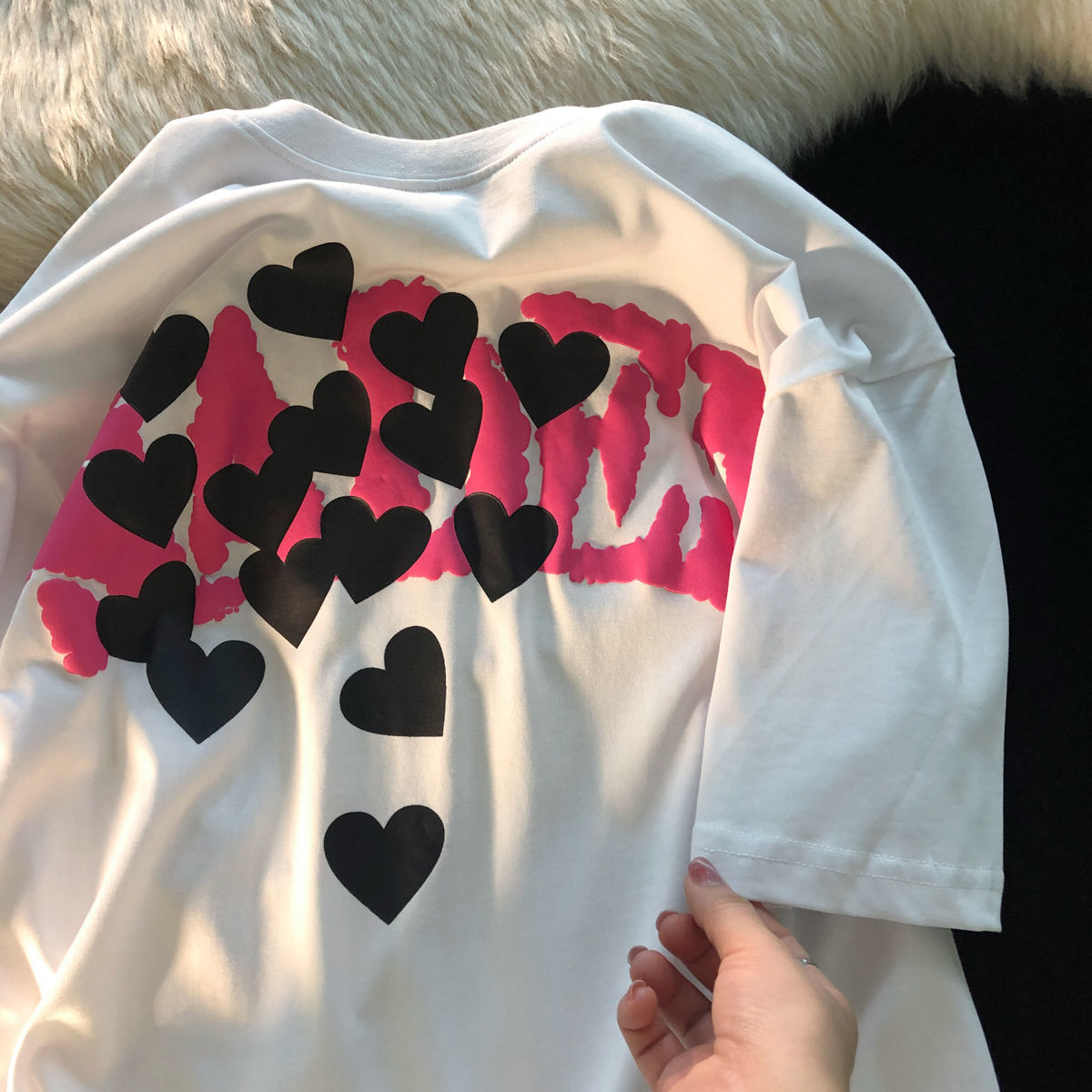 Aesthetic Clothing itGirl Shop White Grunge Aesthetic Heart Letter Print Loose T-shirt