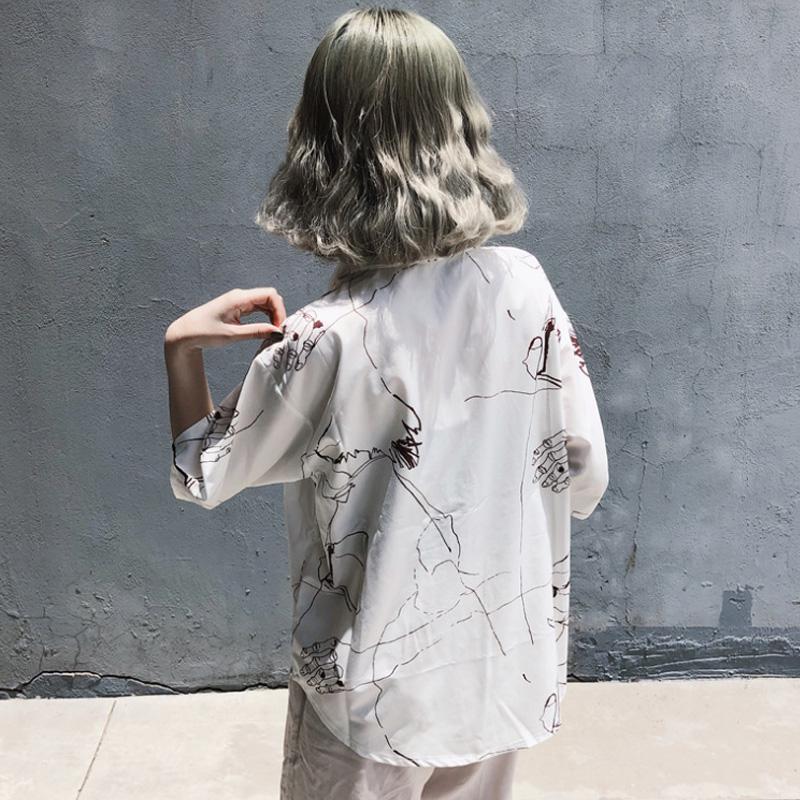 itGirl Shop WHITE LINE HANDS EXPRESSIONISTIC LOOSE BLOUSE