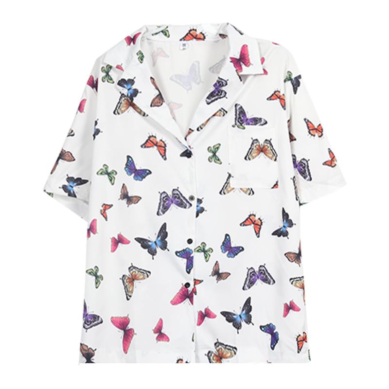 itGirl Shop - Aesthetic Clothing -White Retro Colorful Butterfly Print