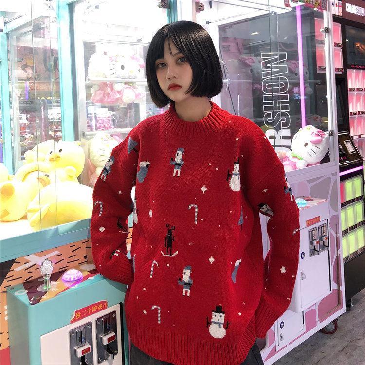 itGirl Shop WINTER HOLIDAY DESIGN RED KNIT SWEATER