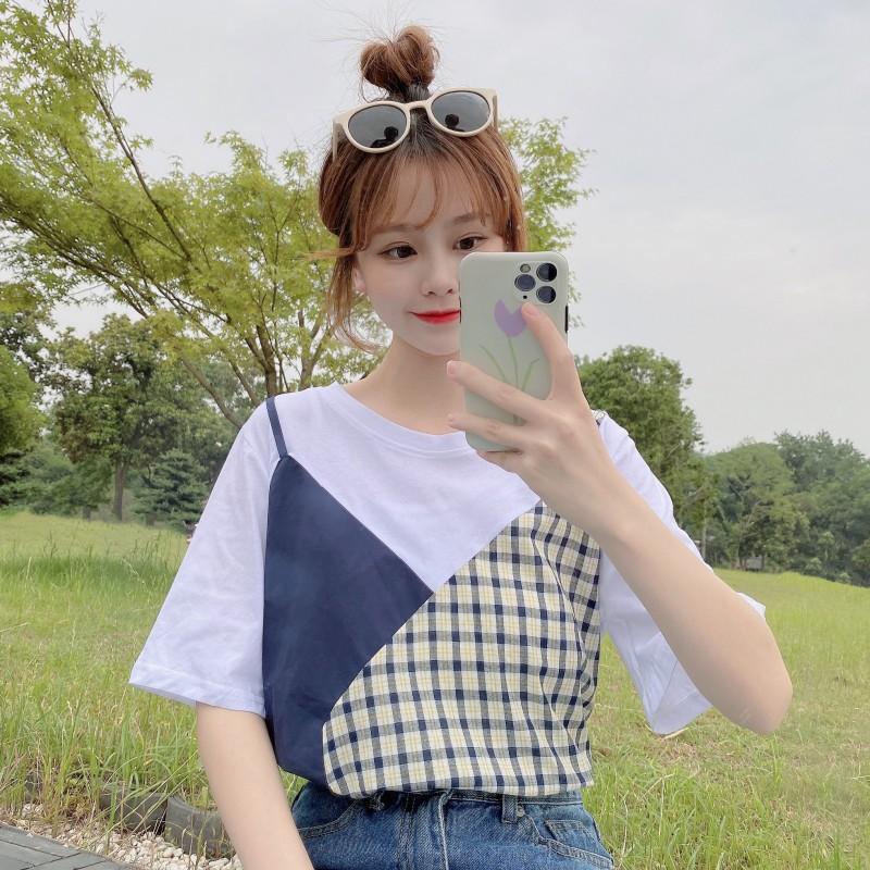 Yellow Plaid Two Piece Stitching Aesthetic Top