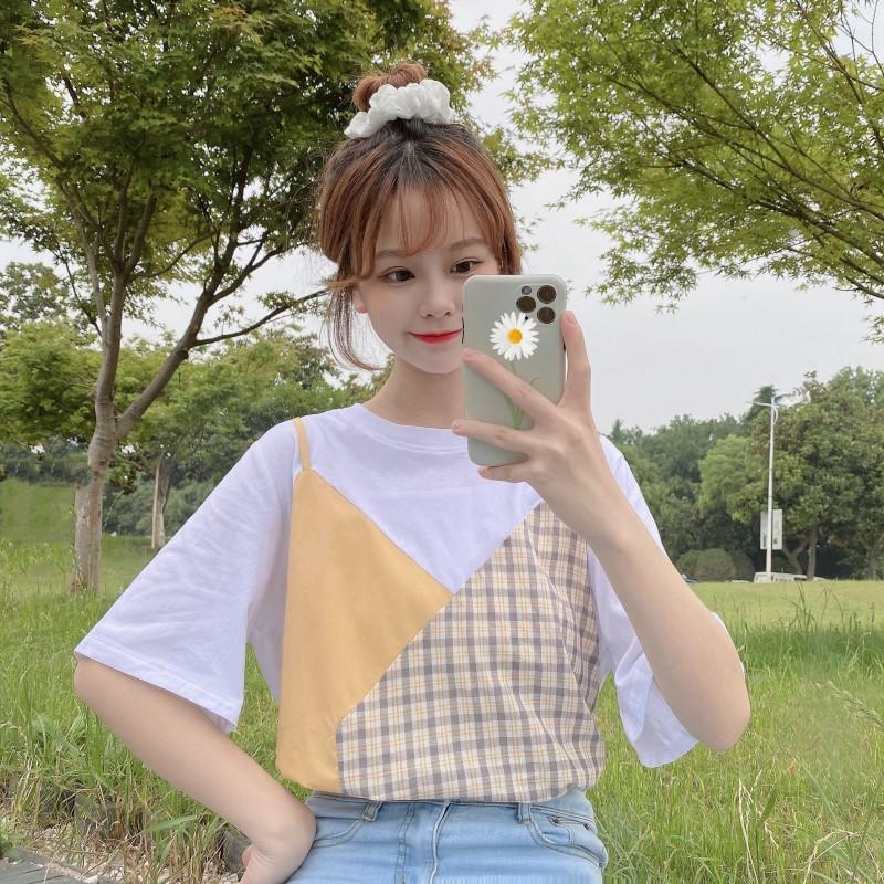 Yellow Plaid Two Piece Stitching Aesthetic Top