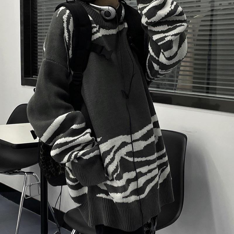 itGirl Shop - Aesthetic Clothing -Zebra Pattern Grunge Oversized Knit